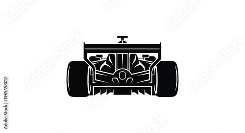 A striking black silhouette of a formula one racing car viewed from the rear highlighting speed and design silhouette