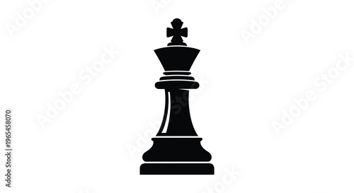 A striking black silhouette depicts a chess king standing prominently against a plain white background silhouette high quality