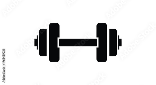 A stark black outline depicts a standard barbell used for weightlifting and strength training silhouette high quality professional