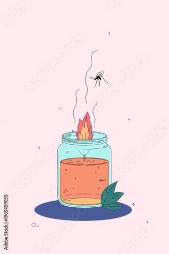 Minimalist Citronella Candle Repelling Mosquitoes