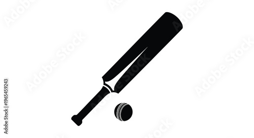 A striking black silhouette depicts a cricket bat and ball symbolizing the popular sport s equipment silhouette