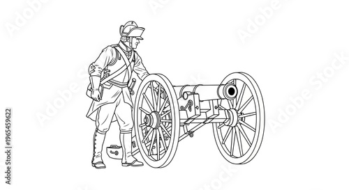 Soldier with Cannon, Historical Military Illustration