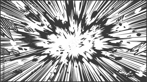 Black and white comic book style radial speed lines explosion background