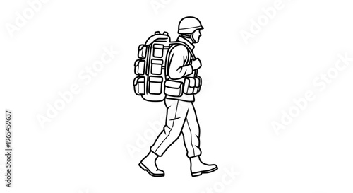 Soldier with Backpack Walking, Military Gear, Army Equipment, Outdoor Adventure