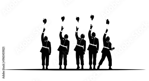 Soldiers Throwing Hats in Celebration Silhouette