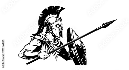 Spartan Warrior with Spear and Shield, Ancient Greek Soldier, Battle Ready