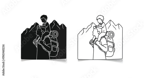 Climbing duo mountain adventure Vector