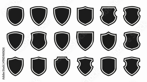 Collection of diverse shield icons representing security and protection in various styles