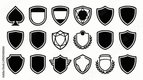 Collection of Black and White Shield Emblems and Badges for Design
