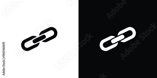 Black and white chain links on split color background symbol