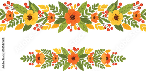 Vibrant floral border designs with orange and yellow flowers