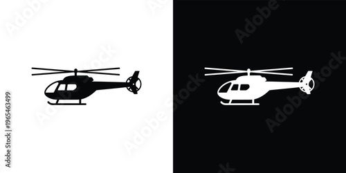 Black and white helicopter silhouettes on split background aircraft