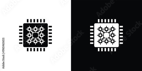 Black and white microchip with qr code patterns technology computer chip