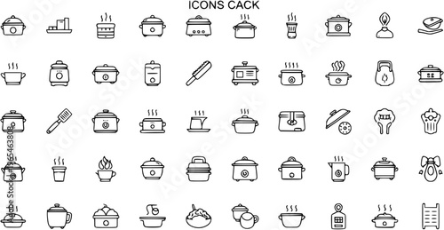Collection of 49 Line Art Icons for Cooking, Kitchenware, and Food Preparation