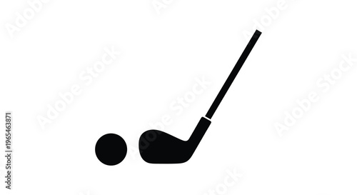 A minimalist depiction showcases a golf club poised above its ball rendered as a striking silhouette high quality