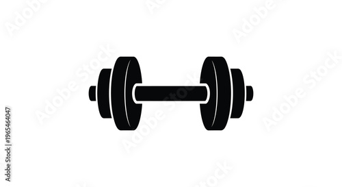 A stark black barbell design represents strength and fitness prominently displayed against a plain white background silhouette