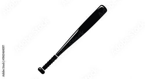 A striking black silhouette depicts a classic baseball bat angled diagonally against a plain white background silhouette