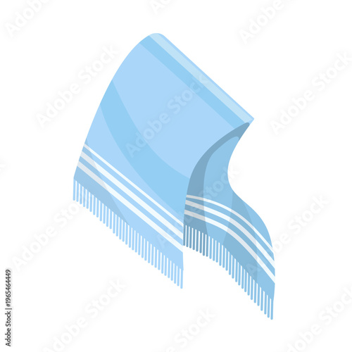 Blue towel with fringe, isolated on a white background.Vector illustration of a bath towel.