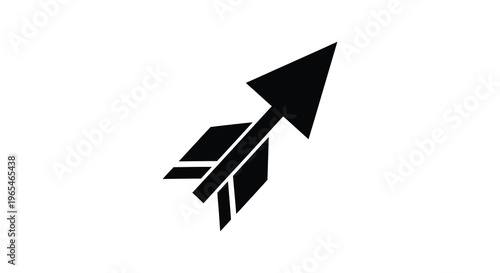 A striking black silhouette depicts a sharply pointed arrow flying forward with dynamic energy silhouette high quality professional