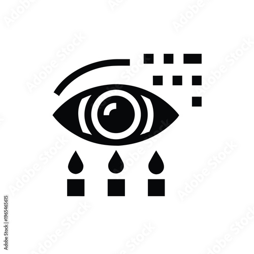 Abstract digital art depicting a stylized eye with dripping tears and pixelated elements