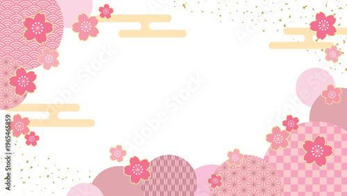 やさしい桃色の和柄背景と春の桜の背景 動画・広告デザイン素材