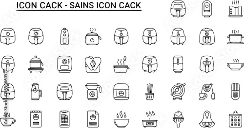 Kitchen Appliance Icons: Air Fryer, Blender, Rice Cooker, Coffee Maker, Juicer, and More