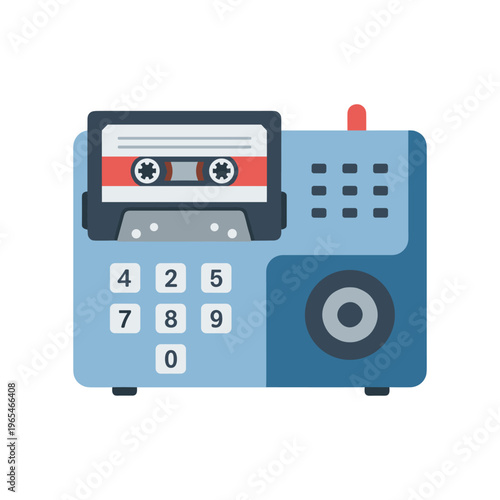 Retro cassette player with keyboard and speaker, flat design vector illustration