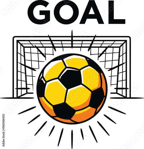 soccer goal with ball scoring in net colorful vector illustration football goal concept sport achievement design