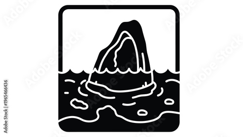 Silhouette of a jagged rock or iceberg protruding from the water surface represents natural landforms or hidden environmental dangers.