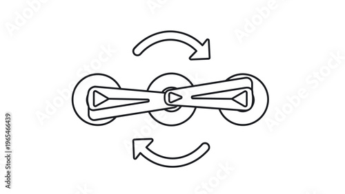 Three rollers connected by a belt with circular arrows represents rotation, conveyor systems, or industrial machinery operations.