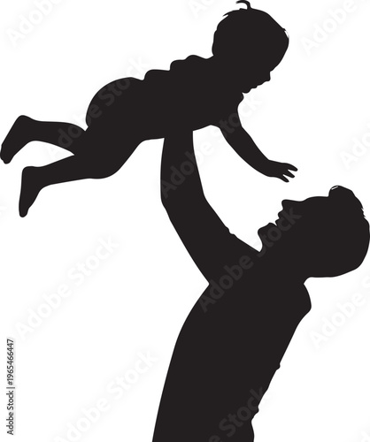 Minimalist Silhouette of a Man Holding Up His Baby