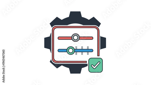Software settings configuration icon with adjustment sliders and a green checkmark for successful operation and system optimization.