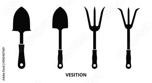 Gardening tools silhouette set Vector
