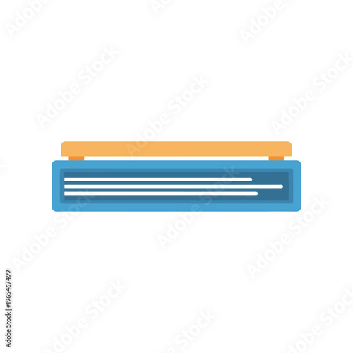 Flat design vector illustration of a blue and orange portable weighing scale on a white background