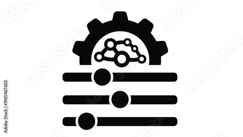 Artificial intelligence brain gear icon with adjustment sliders for machine learning and neural network configuration in modern computing.