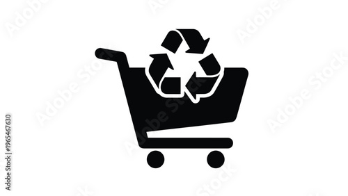 Sustainable shopping cart icon with a recycling symbol representing eco-friendly consumerism and waste reduction in retail and commerce.