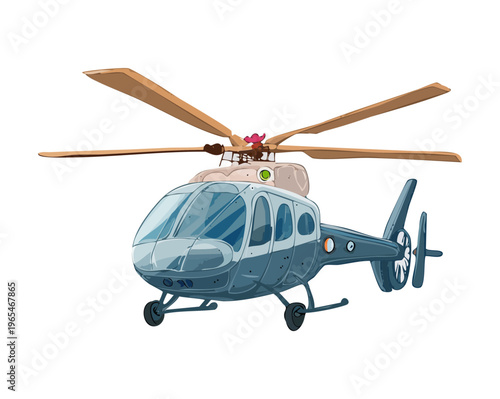 Sleek modern helicopter with large windows and tail rotor flying through clear air representing luxury travel and rapid urban transportation solutions