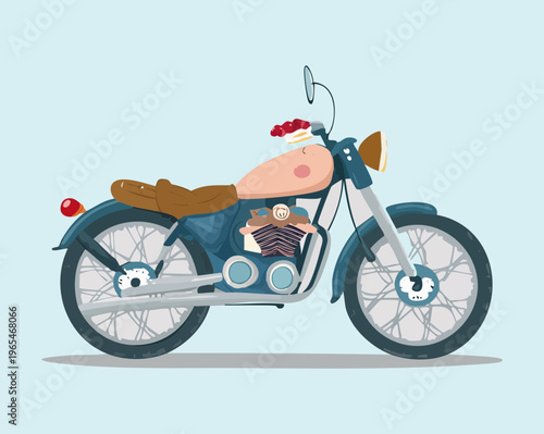 Retro style classic motorcycle with chrome details and a brown leather seat for vintage biking culture and heritage road trip illustrations