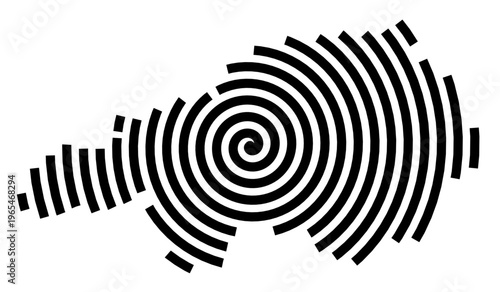 Symbol Map of the city Kirchhundem (Nordrhein-Westfalen, Germany) showing the city with a black spiral line