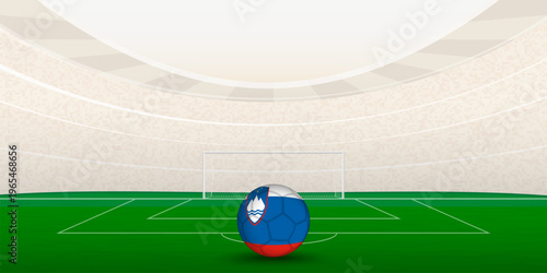 Slovenian Football Stadium with National Flag Soccer Ball. 