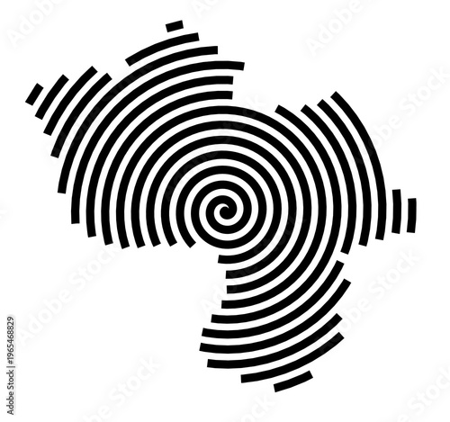 Symbol Map of the city Rees (Nordrhein-Westfalen, Germany) showing the city with a black spiral line