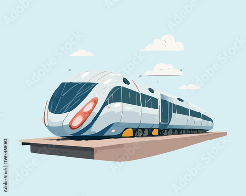 Modern high speed bullet train moving fast on railway tracks for efficient urban transportation and sustainable travel concept in clean minimal style