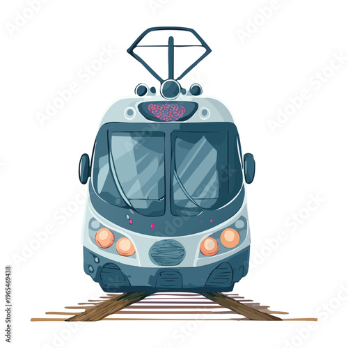 Sleek blue tram vehicle on city tracks for eco friendly public transport and modern urban transit systems featuring contemporary aerodynamic design elements
