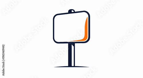A minimalistic signpost with a blank white panel and orange accent