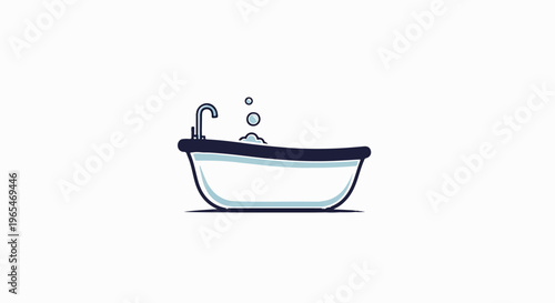 A minimalist illustration of a bathtub filled with water and bubbles