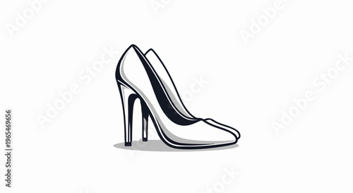 A minimalist, black and white line drawing of a single, elegant high-heeled shoe