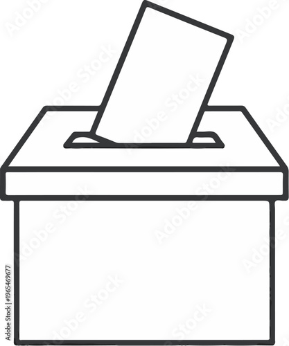 A black outline drawing of a ballot box with a paper being inserted