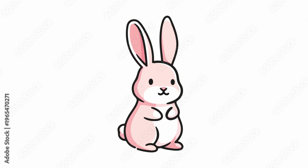 Fototapeta premium Cute pink bunny illustration, simple cartoon drawing, adorable animal