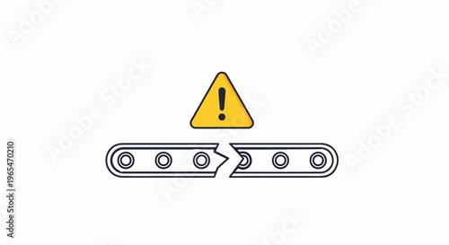 Broken industrial chain link with warning triangle symbol