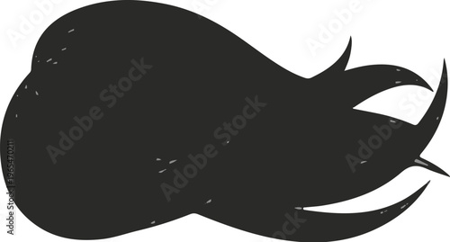 Silhouette of a dark, flowing, stylized mane of hair blowing in wind